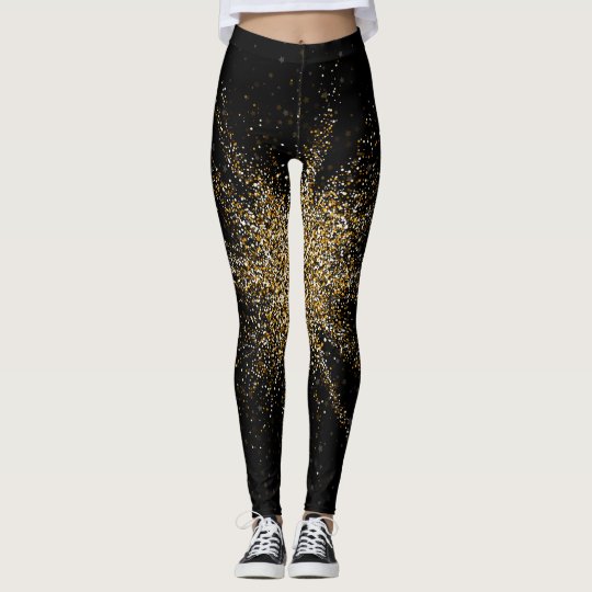 Exploding Black & Gold Confetti leggings | Zazzle.com