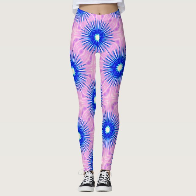 exploding blue stars pink leggings (Front)