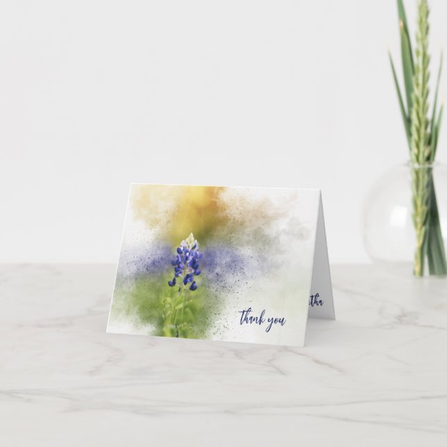 Exploding Bluebonnet Flower Watercolor Letterpress Thank You Card (Front)