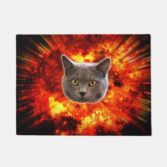 Exploding Cat Fireball Funny Door Mat (Front)
