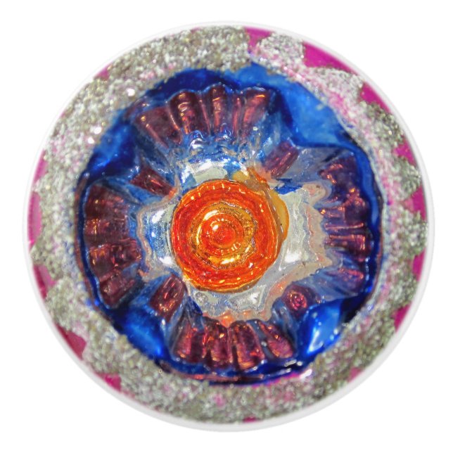 Exploding Cosmos Art Glass - Van Gogh Orange Sun Ceramic Knob (Front)