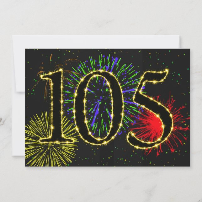 Exploding fireworks 105th birthday party invitate invitation (Front)