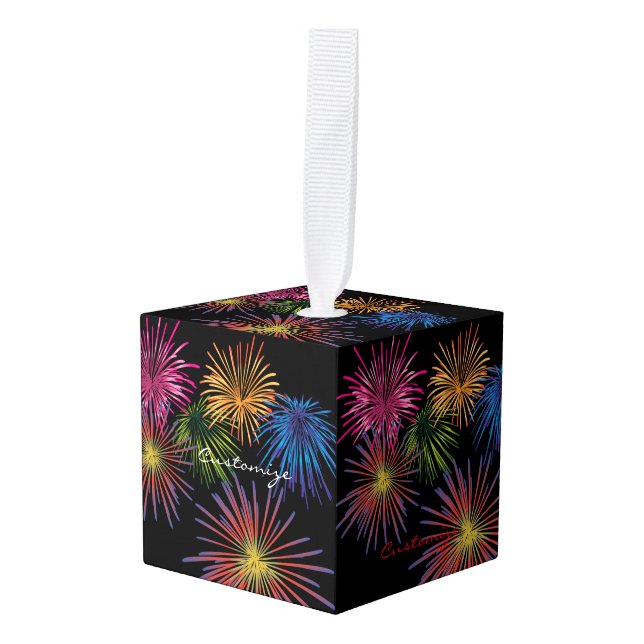 Exploding Fireworks Thunder_Cove Cube Ornament (Front Angled)
