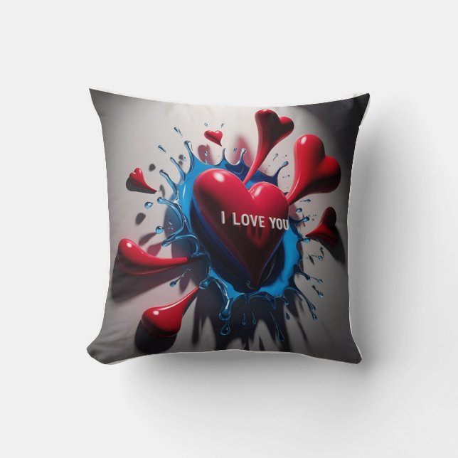 Exploding Hearts & Tears: 3D Emotional Burst Throw Pillow (Front)