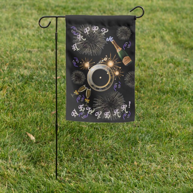 Exploding New Year Clock Flag (In SItu)