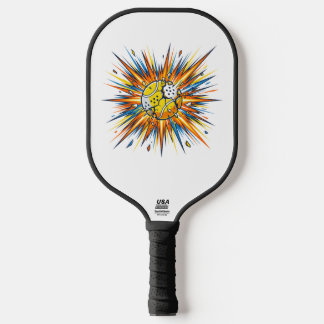 Exploding Padel Ball Pop Art Illustration Pickleball Paddle