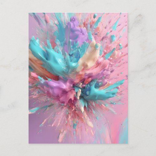 Exploding Paint Abstract Pink Turquoise Lilac Postcard