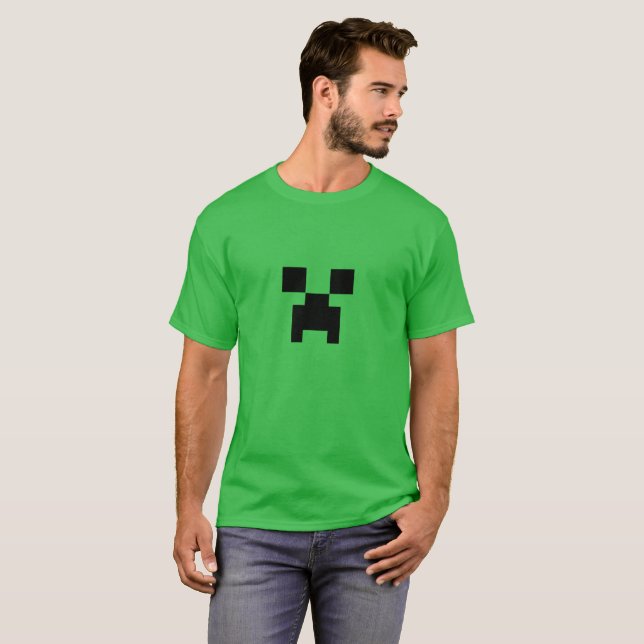 Exploding Pixel Face T-Shirt – Blocky Style (Front Full)