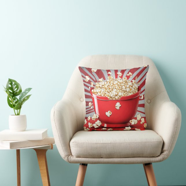Exploding Popcorn Bowl Throw Pillow (Chair)