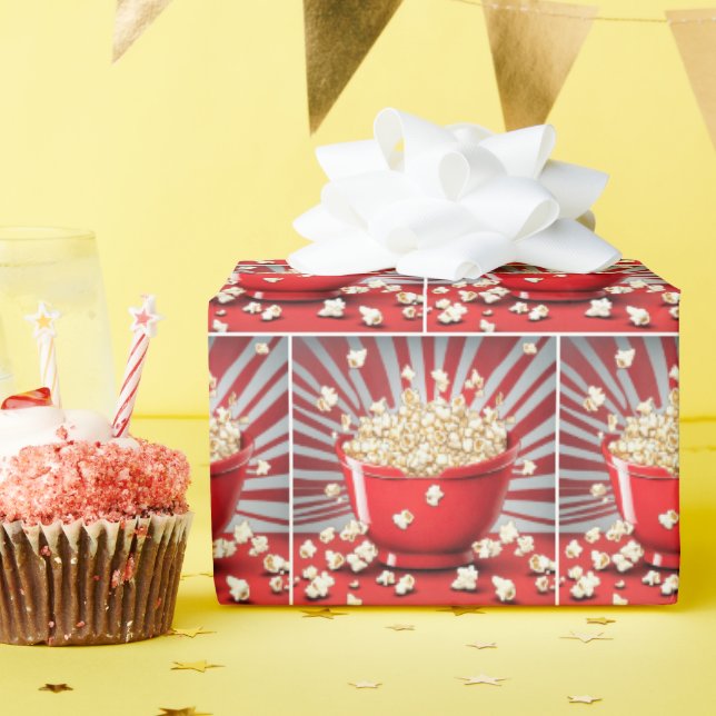 Exploding Popcorn Bowl Wrapping Paper (Birthday Party)