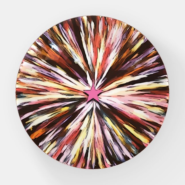 Exploding Star Art Colorful Glass Paperweight (Front)
