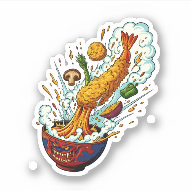 Exploding Tempura Monster Bowl Japanese Food Art Sticker (Front)