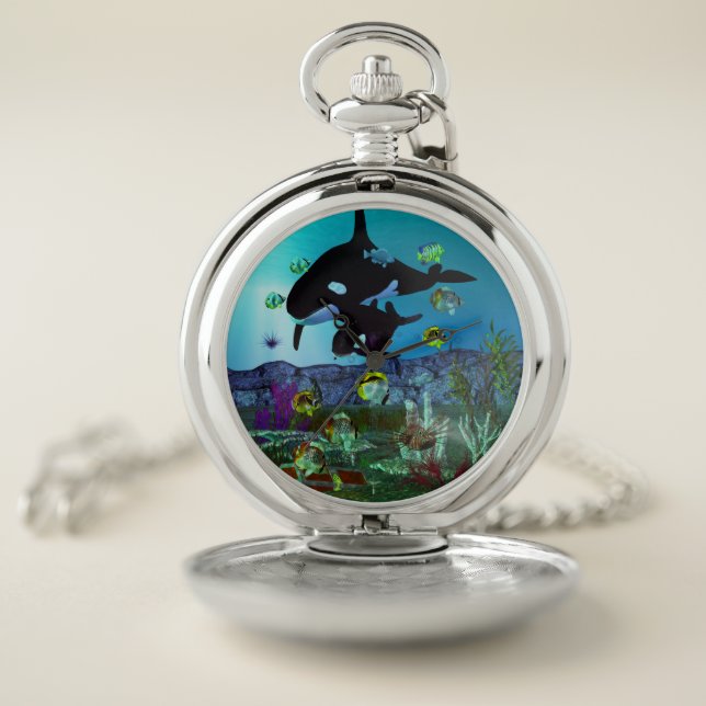 Exploration 3D Aquarium ORCA Pocket Watch (Inside)