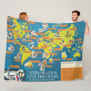 Exploration and Discovery Visual-History World Map Fleece Blanket