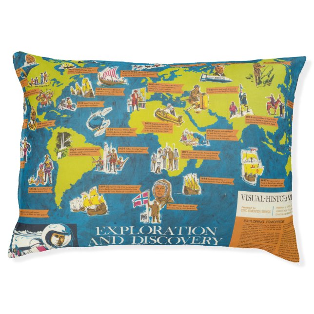 Exploration and Discovery Visual-History World Map Pet Bed (Front)