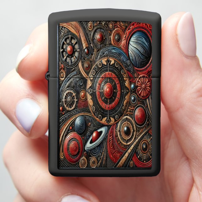 Exploration of Cosmic Patterns in Alien Realms Zippo Lighter (In Hand)