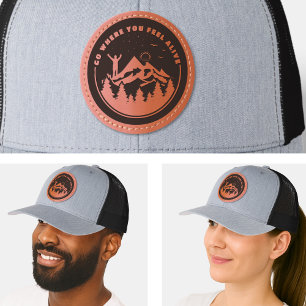 Exploration Spirit of Adventure Awaits Mountain Leather Patch Hat
