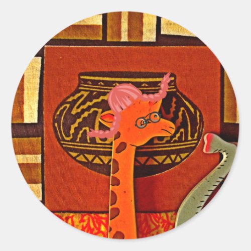 Explore African Wonder Giraffe Art in Marvin Hat Classic Round Sticker