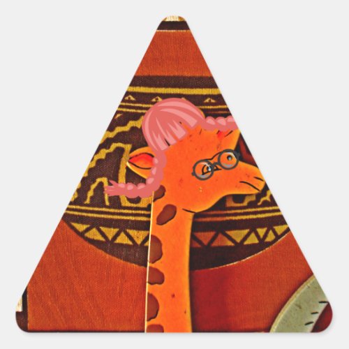 Explore African Wonder Giraffe Art in Marvin Hat Triangle Sticker