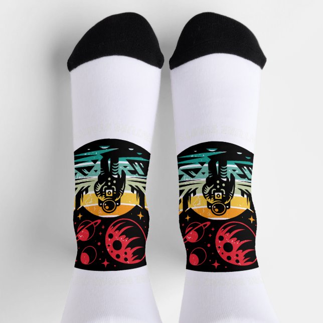Explore Beyond The Stars Retro Space Adventure T-S Socks (Top)