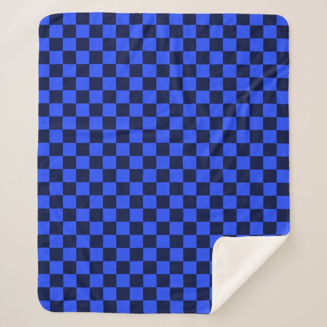Explore Bold Blue and Black Checkered Design Sherpa Blanket (Front)