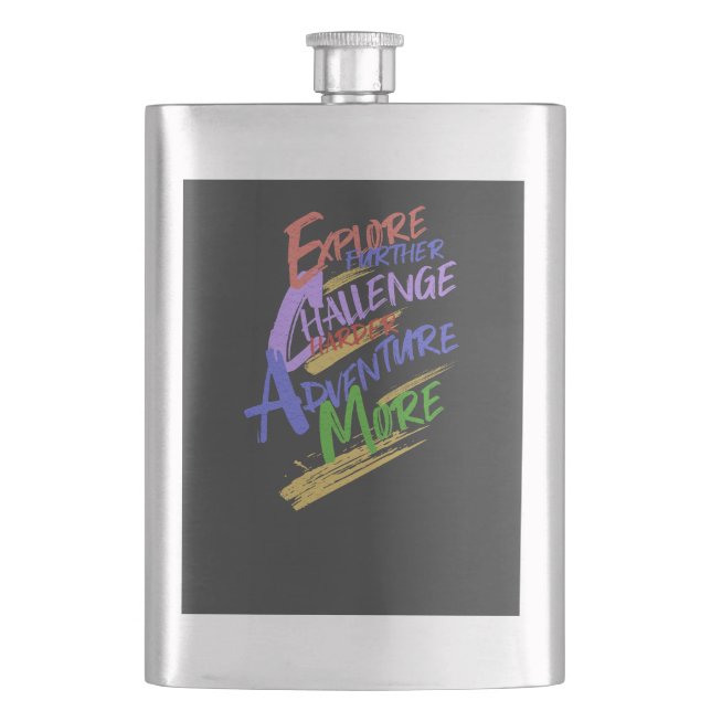 Explore Challenge Adventure Quote Motivation Flask (Front)