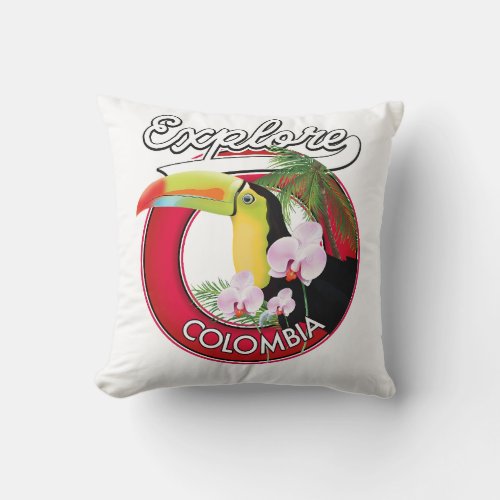 Explore Colombia retro logo Throw Pillow