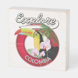 Explore Colombia retro logo Wooden Box Sign