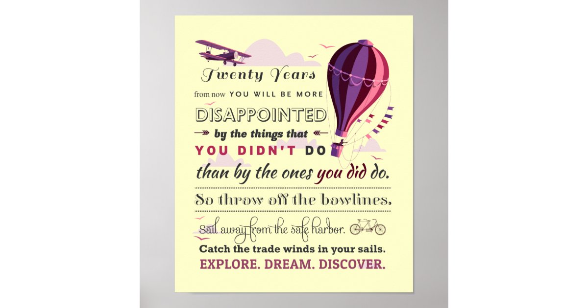 Explore. Dream. Discover - Great Travel Quotes Poster | Zazzle