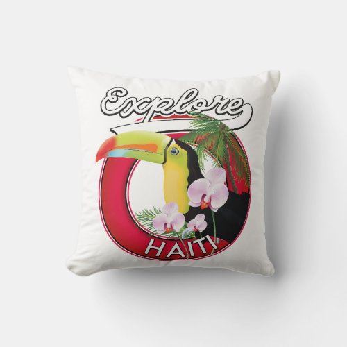 Explore Haiti logo travel patch Throw Pillow