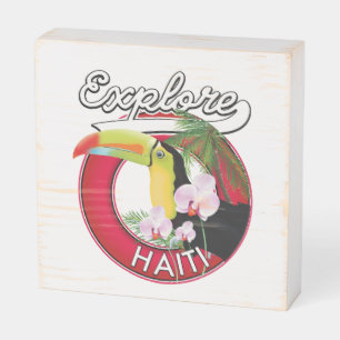 Explore Haiti logo travel patch. Wooden Box Sign
