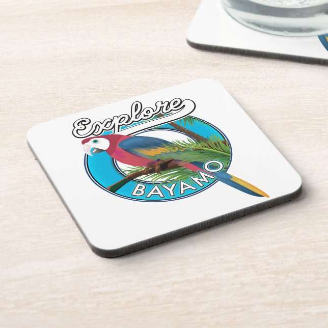 Explore Hawaii retro logo Ceramic Tile Beverage Co Coaster (Left Side)