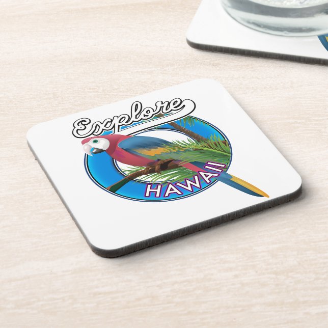 Explore Hawaii retro logo Ceramic Tile Beverage Coaster (Left Side)