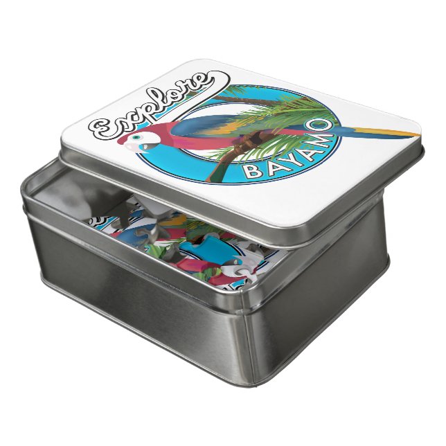 Explore Hawaii retro logo Jigsaw Puzzle (Lid Open)