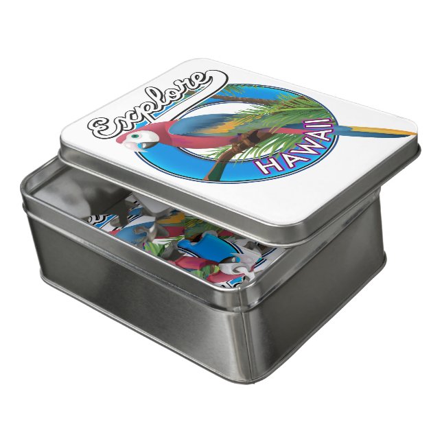 Explore Hawaii retro logo Jigsaw Puzzle (Lid Open)