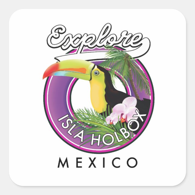 explore Isla Holbox beach mexico travel patch Post Square Sticker (Front)