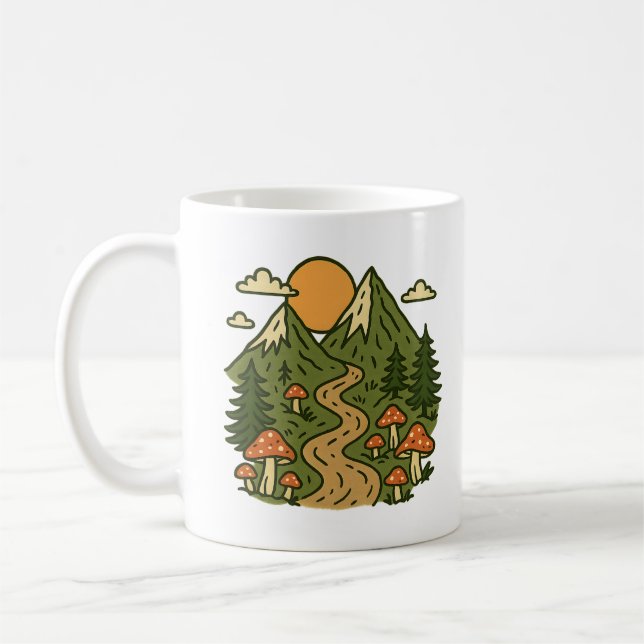 Explore More Mountains | Mushroom Hiking Adventure Coffee Mug (Left)