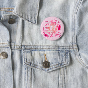 Explore More Pink Camper Van Mountain Nature Lover Button