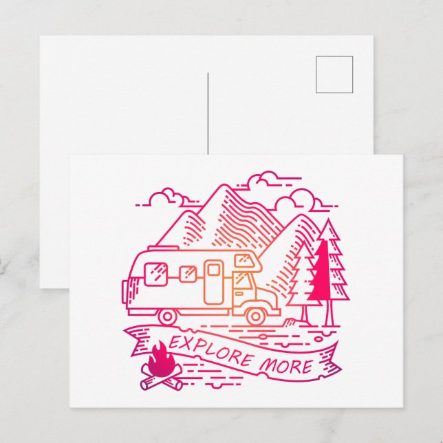 Explore More Pink Camper Van Mountain Nature Lover Postcard (Front/Back)