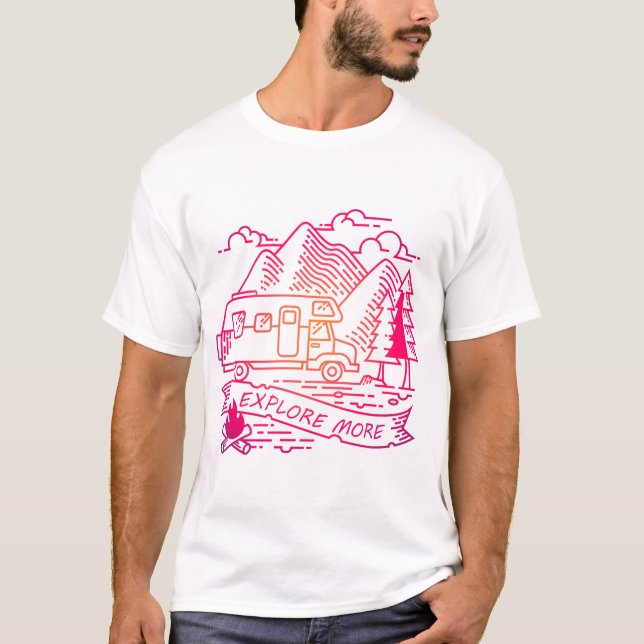 Explore More Pink Camper Van Mountain Nature Lover T-Shirt (Front)