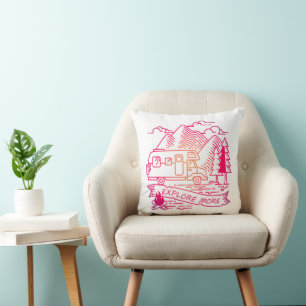 Explore More Pink Camper Van Mountain Nature Lover Throw Pillow