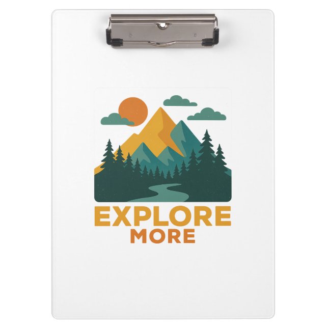 Explore More – Retro Mountain & Forest Adventure Clipboard (Front)