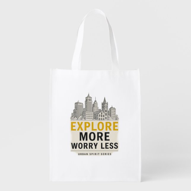 Explore More Urban Cityscape Art | Minimal Travel- Grocery Bag (Front)