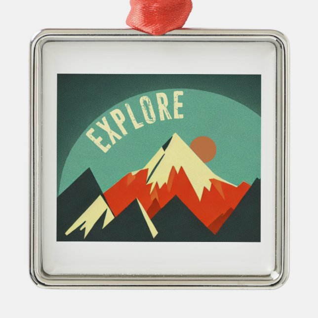 Explore Mountains Metal Ornament (Front)