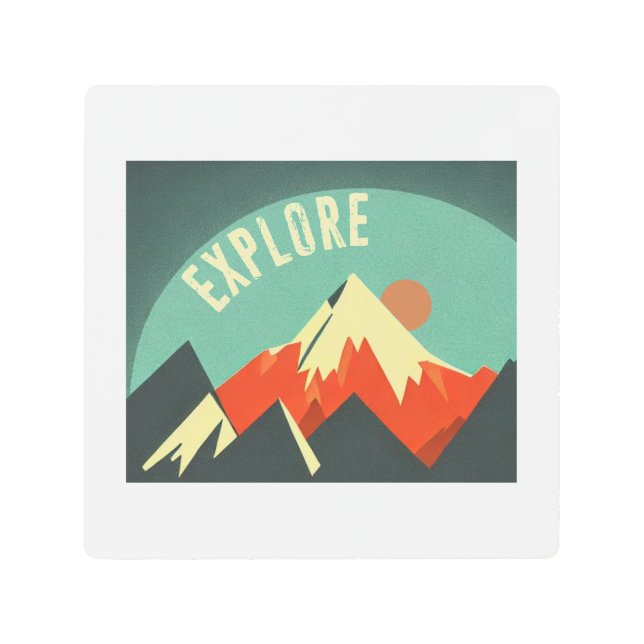 Explore Mountains Throw Pillow Metal Print (Front)