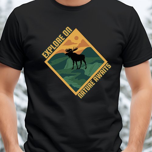 Explore Nature Orange  Green Silhouette Moose T_Shirt