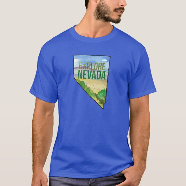 Explore Nevada Desert Landscape State Shape T-Shirt (Front)