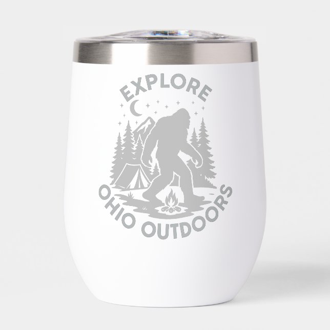 Explore Ohio Outdoors Bigfoot Camping Wine Tumbler (Front)