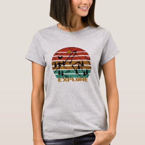 Explore outdoor landscape pine trees vintage T_Shirt