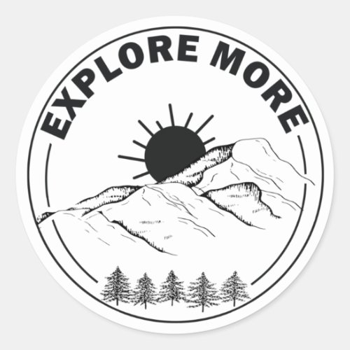 explore outdoor mountain line art classic round sticker